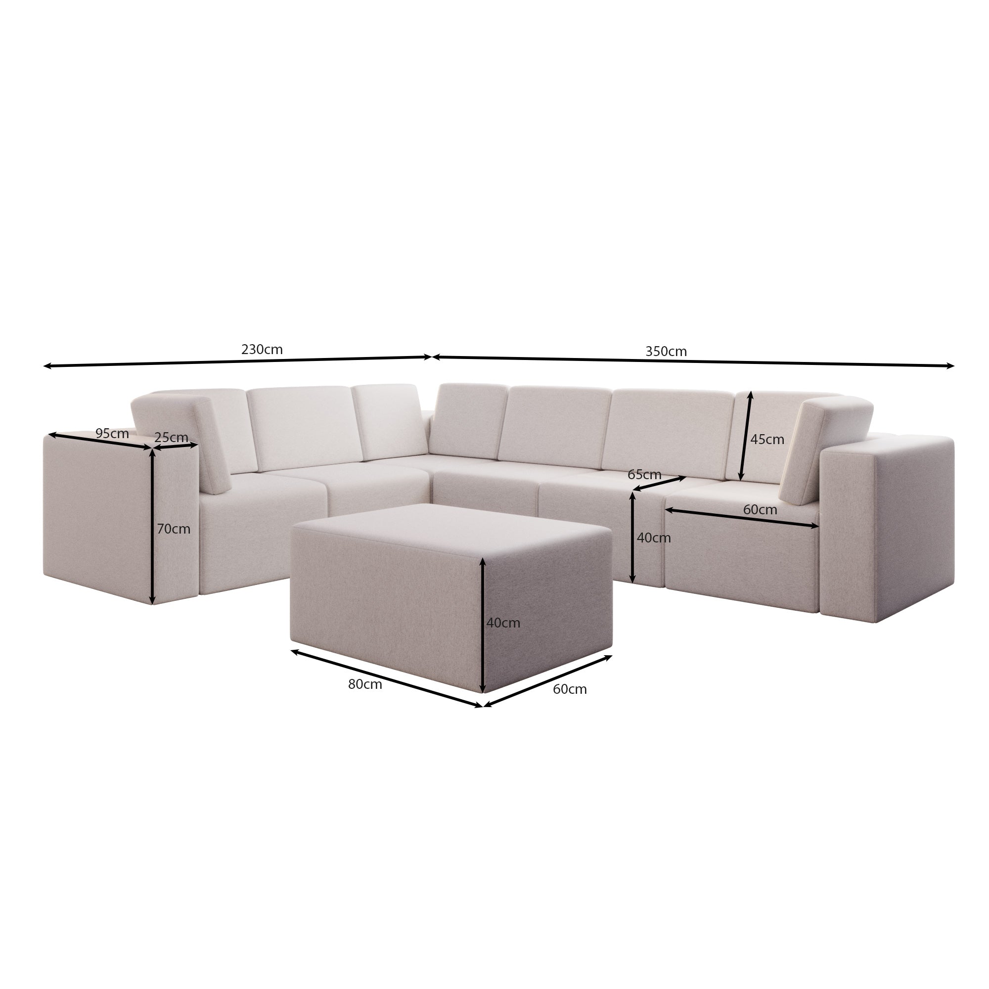 Sofa de jardin modulaire Eden L Maxi avec pouf d'appoint