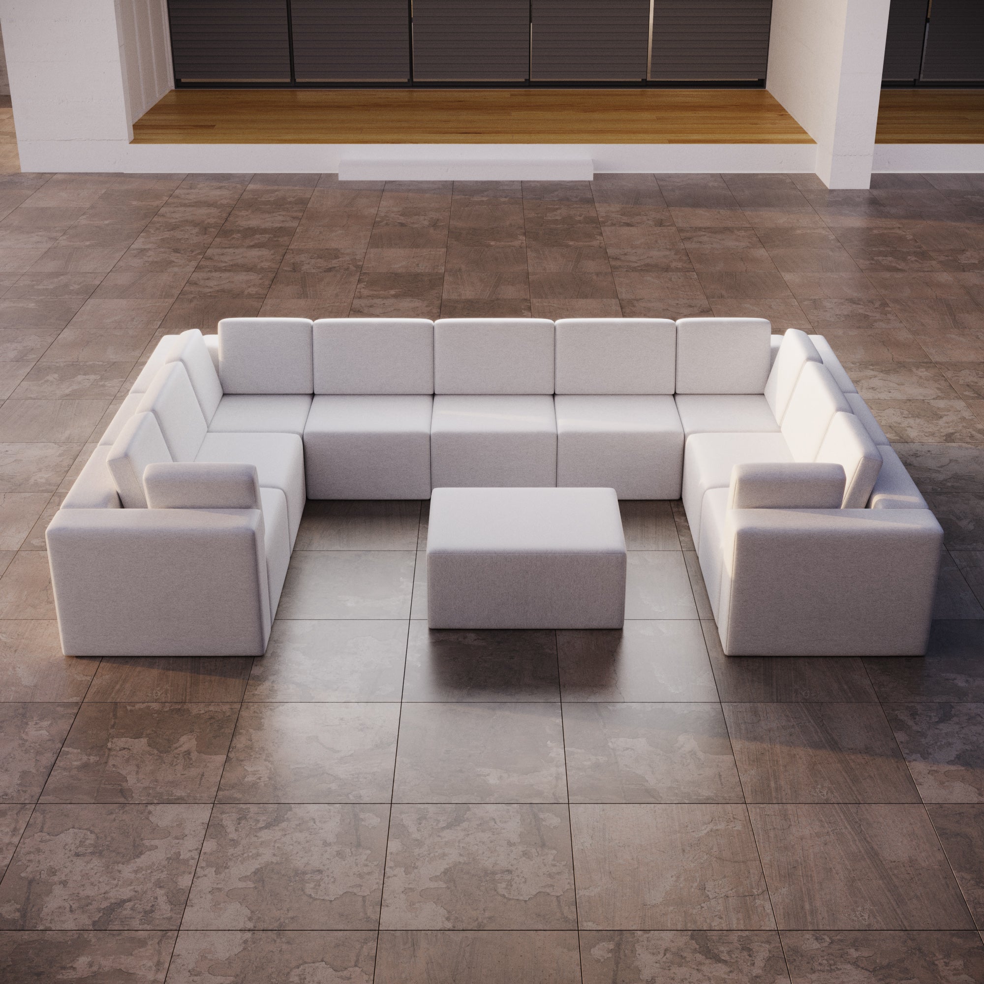 Canapé de jardin modulaire Eden U fermé avec tabouret d'appoint