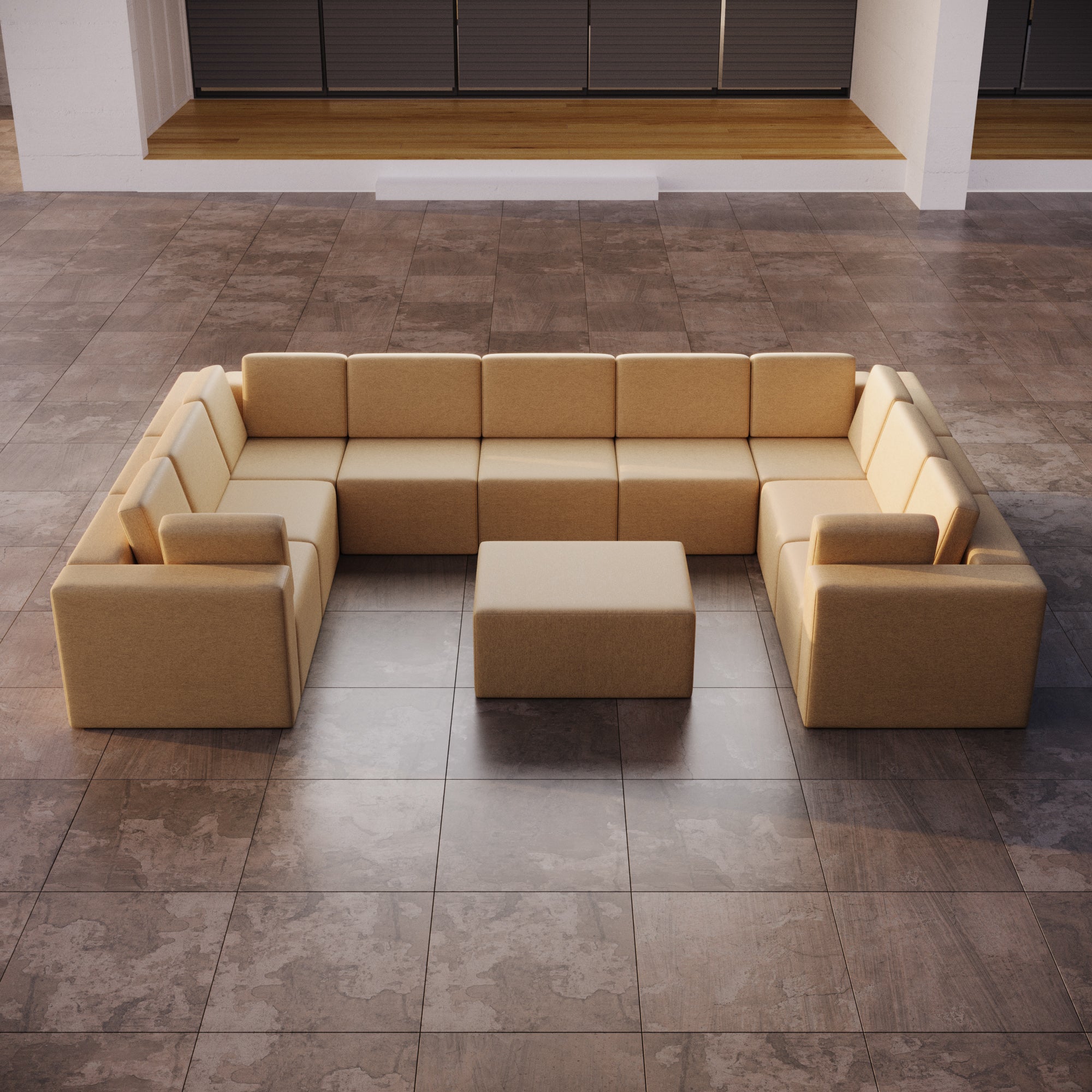 Canapé de jardin modulaire Eden U fermé avec tabouret d'appoint