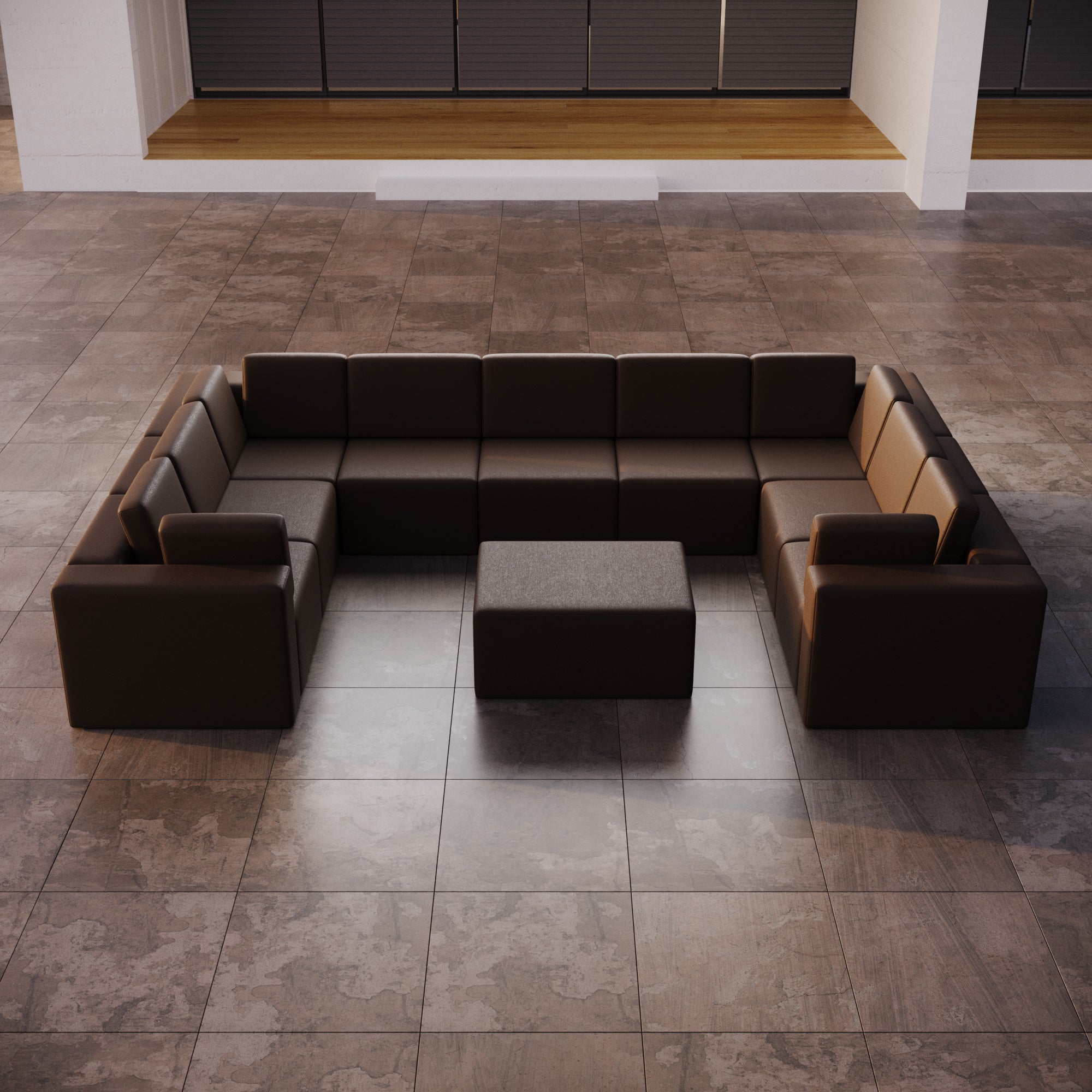 Canapé de jardin modulaire Eden U fermé avec tabouret d'appoint