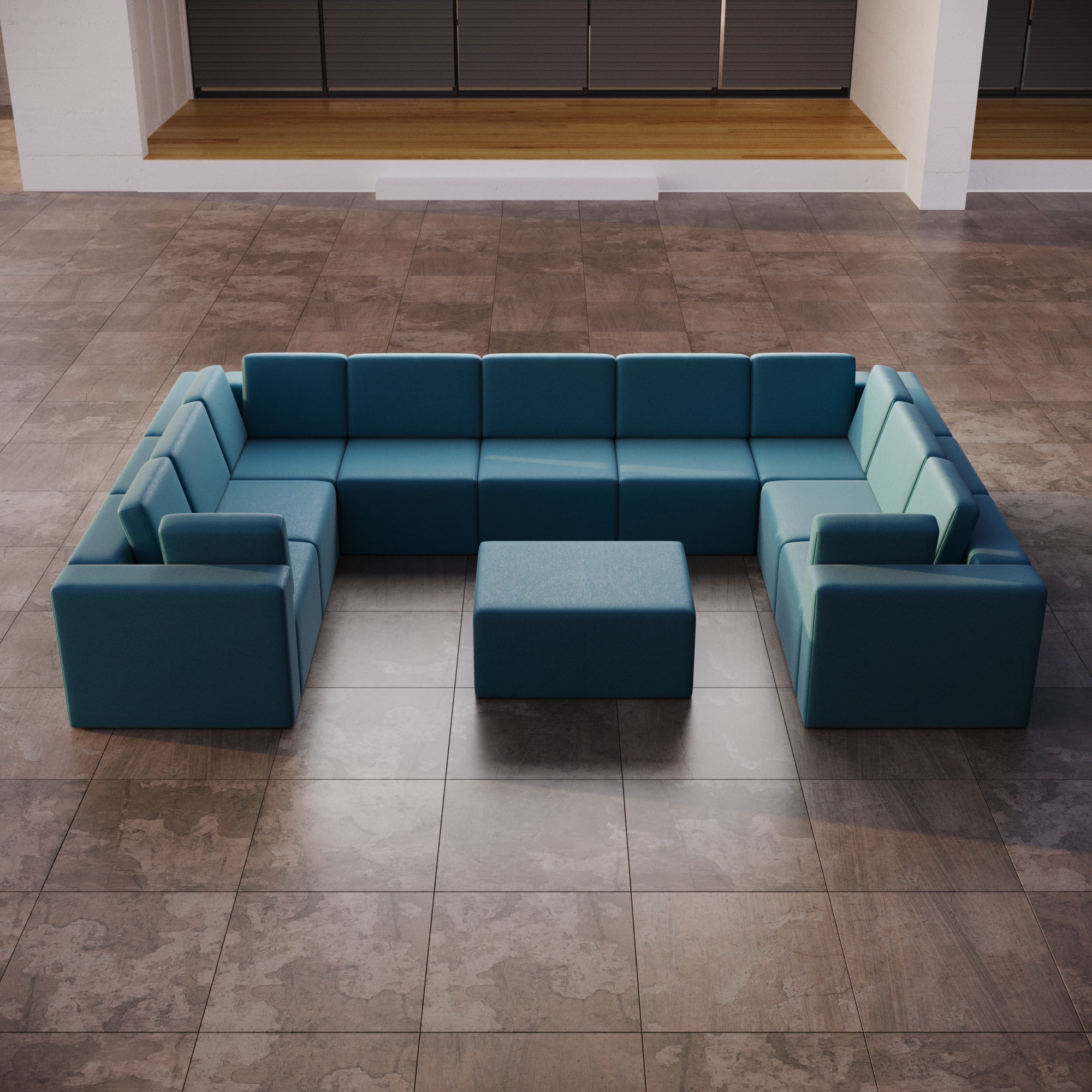Canapé de jardin modulaire Eden U fermé avec tabouret d'appoint