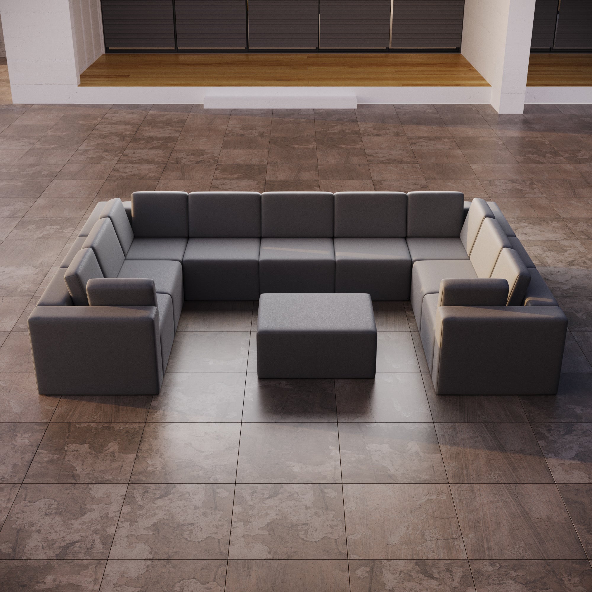 Canapé de jardin modulaire Eden U fermé avec tabouret d'appoint