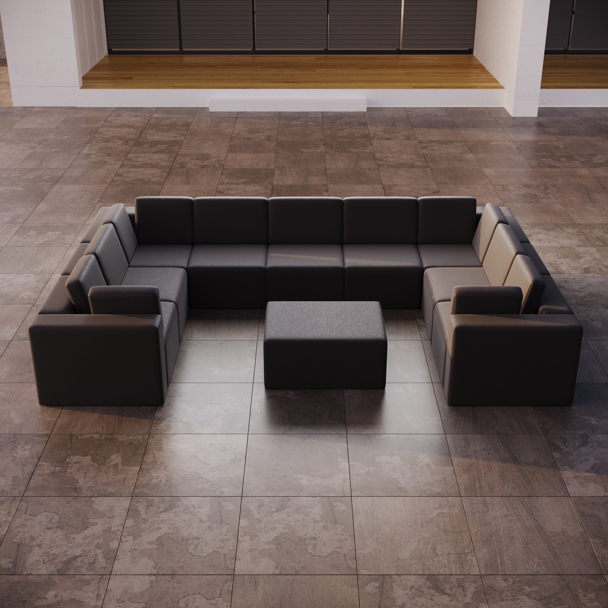Canapé de jardin modulaire Eden U fermé avec tabouret d'appoint
