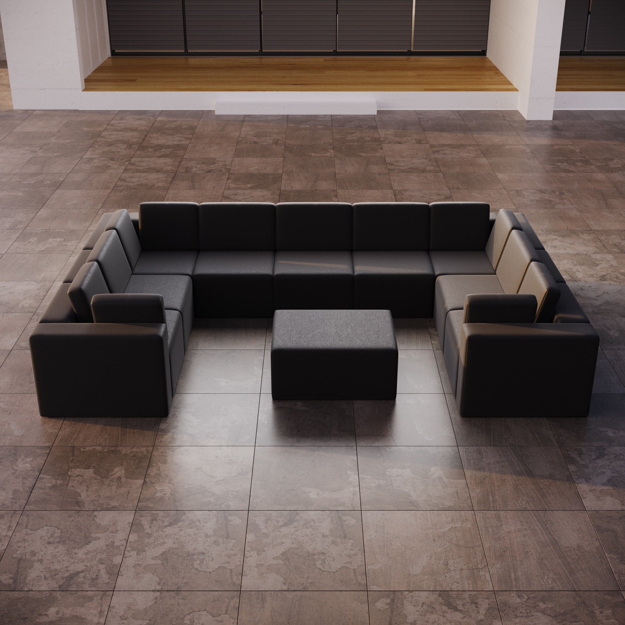 Canapé de jardin modulaire Eden U fermé avec tabouret d'appoint