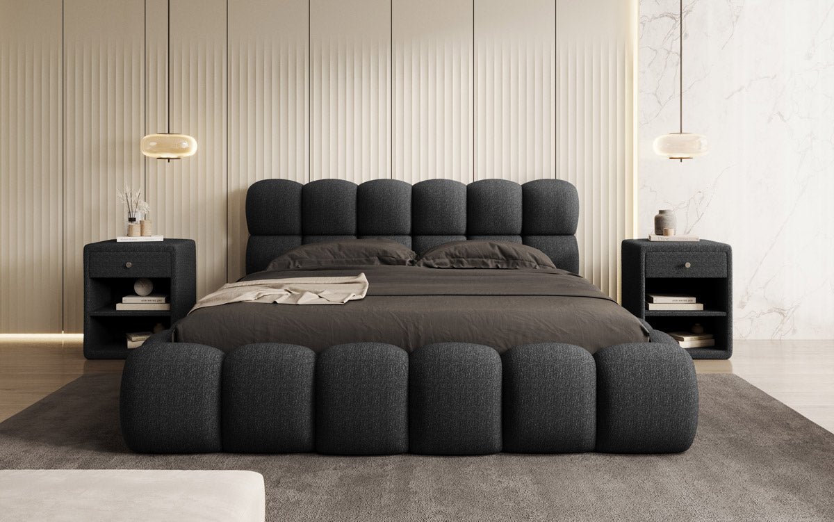 Designer gestoffeerd bed Boston Bouclé met opbergruimte
