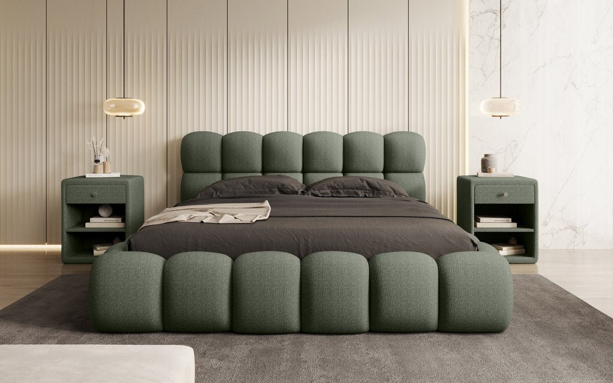 Designer gestoffeerd bed Boston Bouclé met opbergruimte