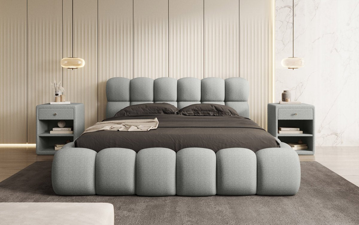Designer gestoffeerd bed Boston Bouclé met opbergruimte