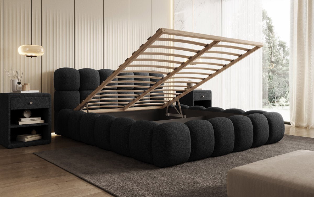 Designer gestoffeerd bed Boston Bouclé met opbergruimte