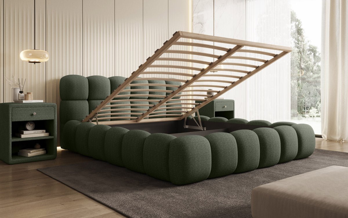 Designer gestoffeerd bed Boston Bouclé met opbergruimte