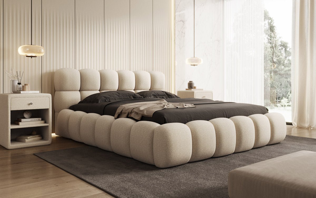Designer gestoffeerd bed Boston Bouclé met opbergruimte