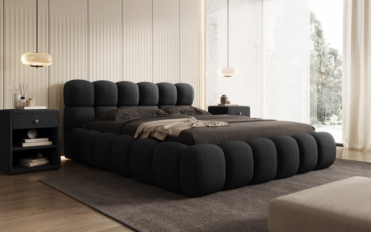 Designer gestoffeerd bed Boston Bouclé met opbergruimte