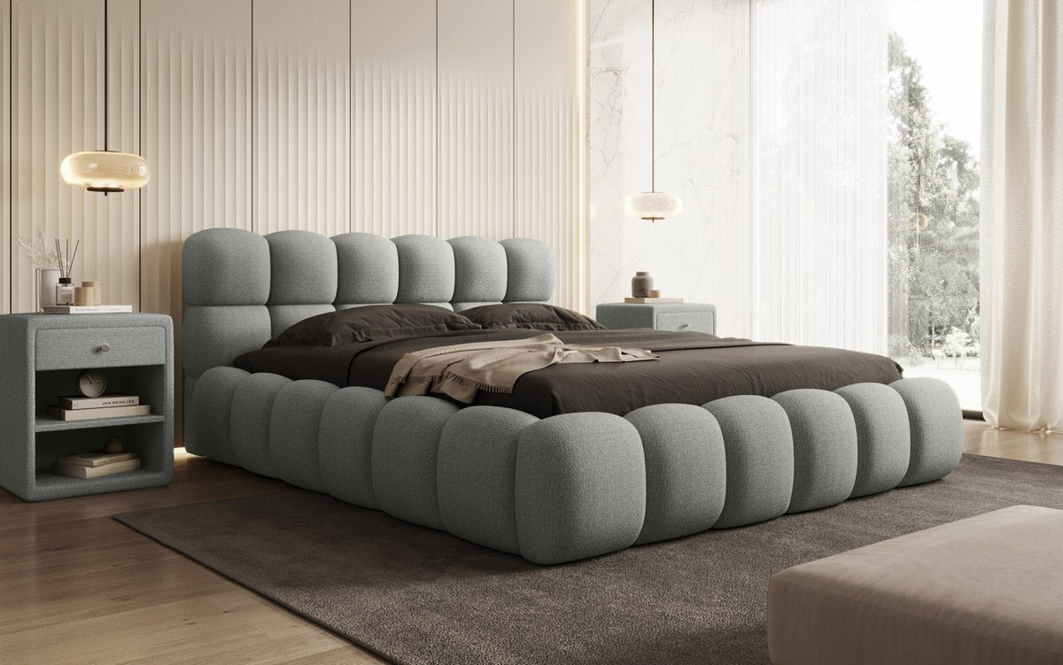Designer gestoffeerd bed Boston Bouclé met opbergruimte
