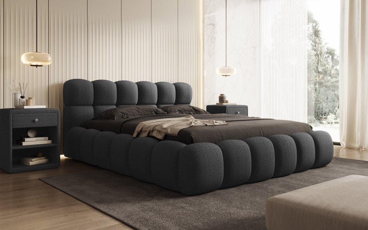 Designer gestoffeerd bed Boston Bouclé met opbergruimte