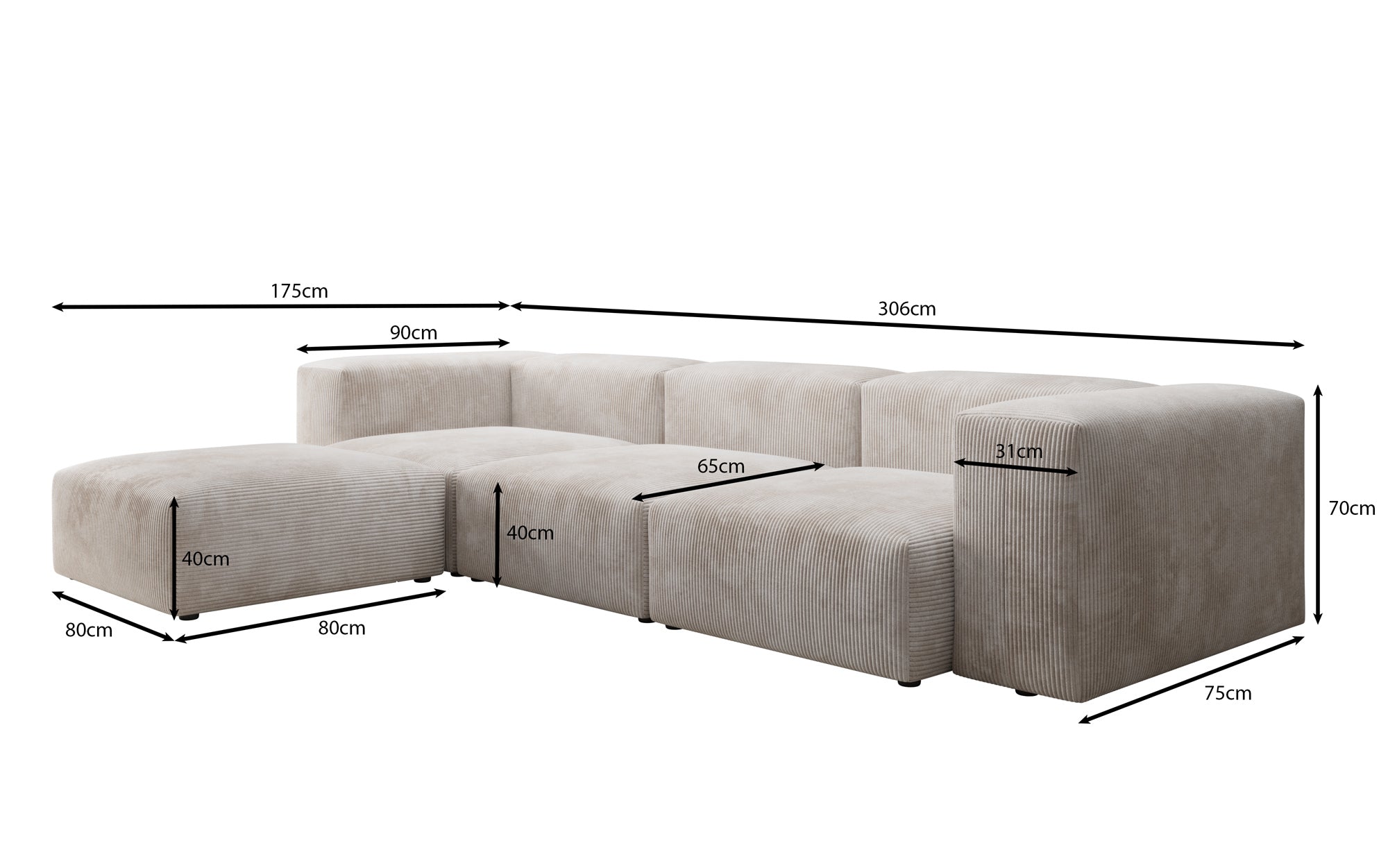 Designer L Sofa Snug in Cord