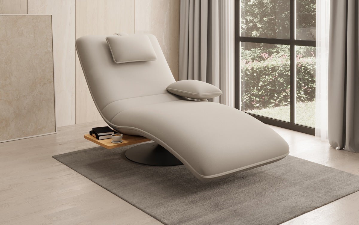 Designer Relax-Liege Velor Stoff mit Drehfunktion und Beistelltisch