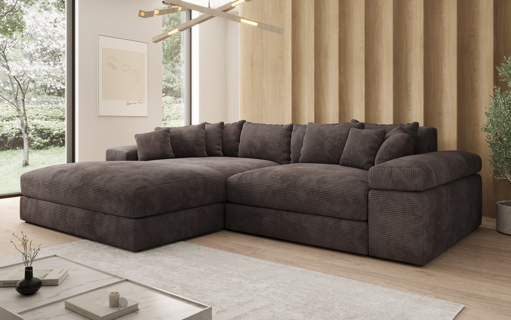 Designer Sofa Bernardo mit breiter Ottomane in Cord