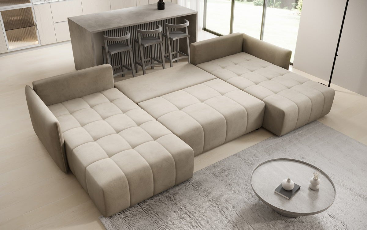 Designer Sofa Velaro U mit Schlaf- und Klappfunktion in Samt