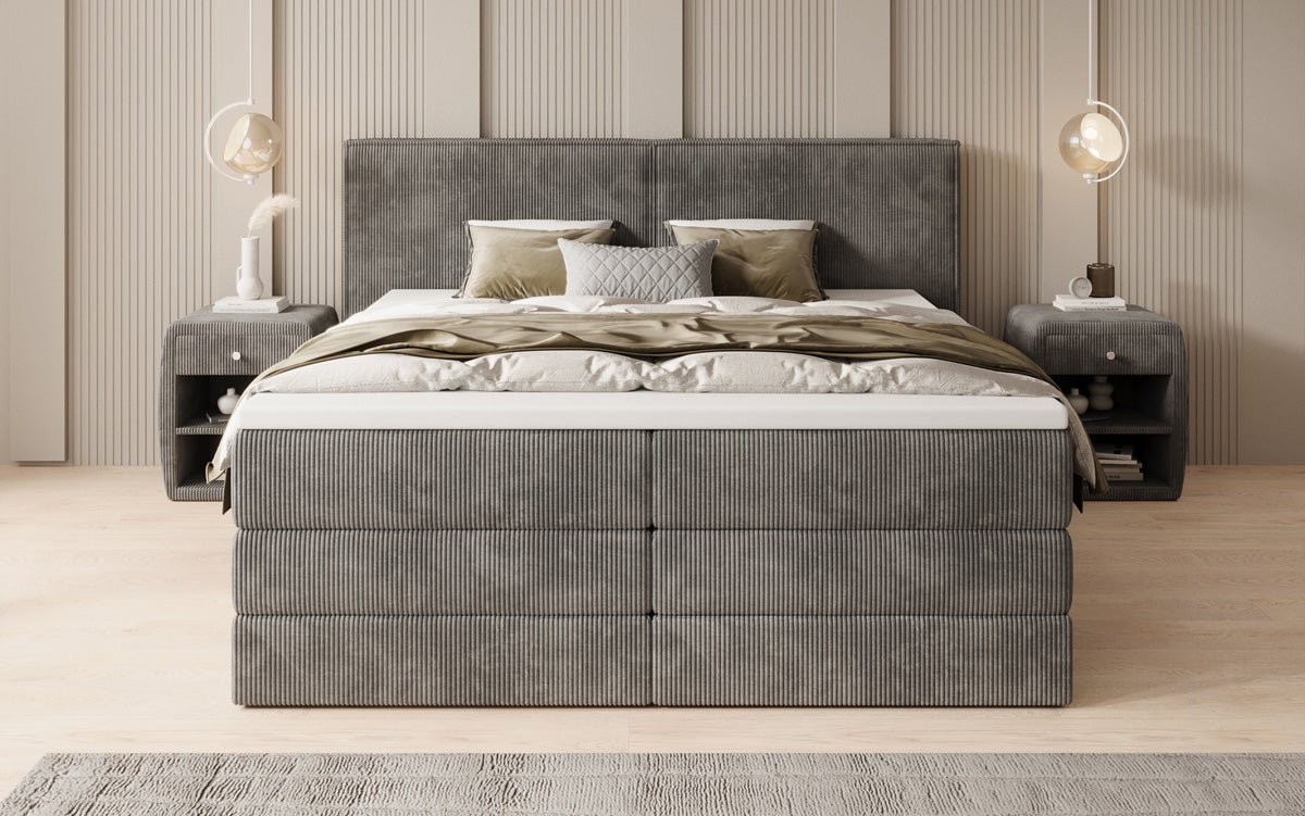 Boxspringbett Ophelia mit hochklappbarem Stauraum in Cord