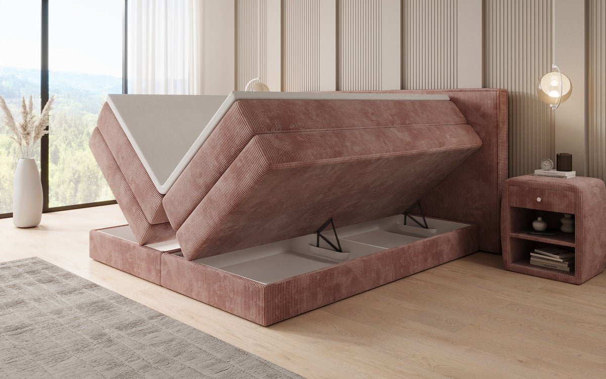 Boxspringbett Ophelia mit hochklappbarem Stauraum in Cord