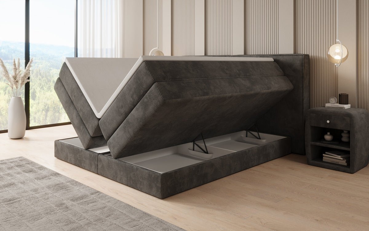 Boxspringbett Ophelia mit hochklappbarem Stauraum in Cord