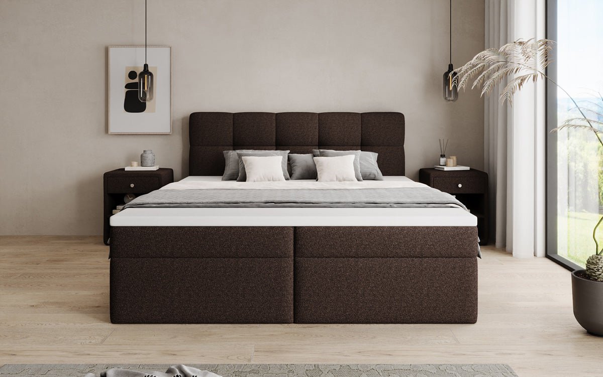 Boxspringbett Cozy II in Teddy Bouclé mit Stauraum