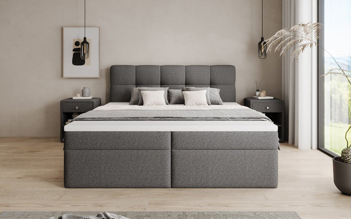 Boxspringbett Cozy II in Teddy Bouclé mit Stauraum
