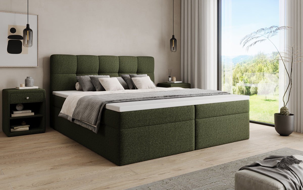 Boxspringbett Cozy II in Teddy Bouclé mit Stauraum