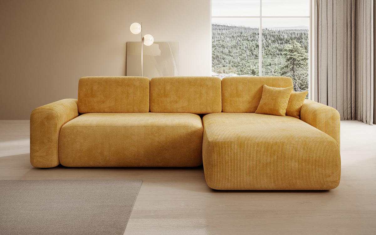 Designer Ecksofa Lola mit Schlaf- und Klappfunktion in Cord