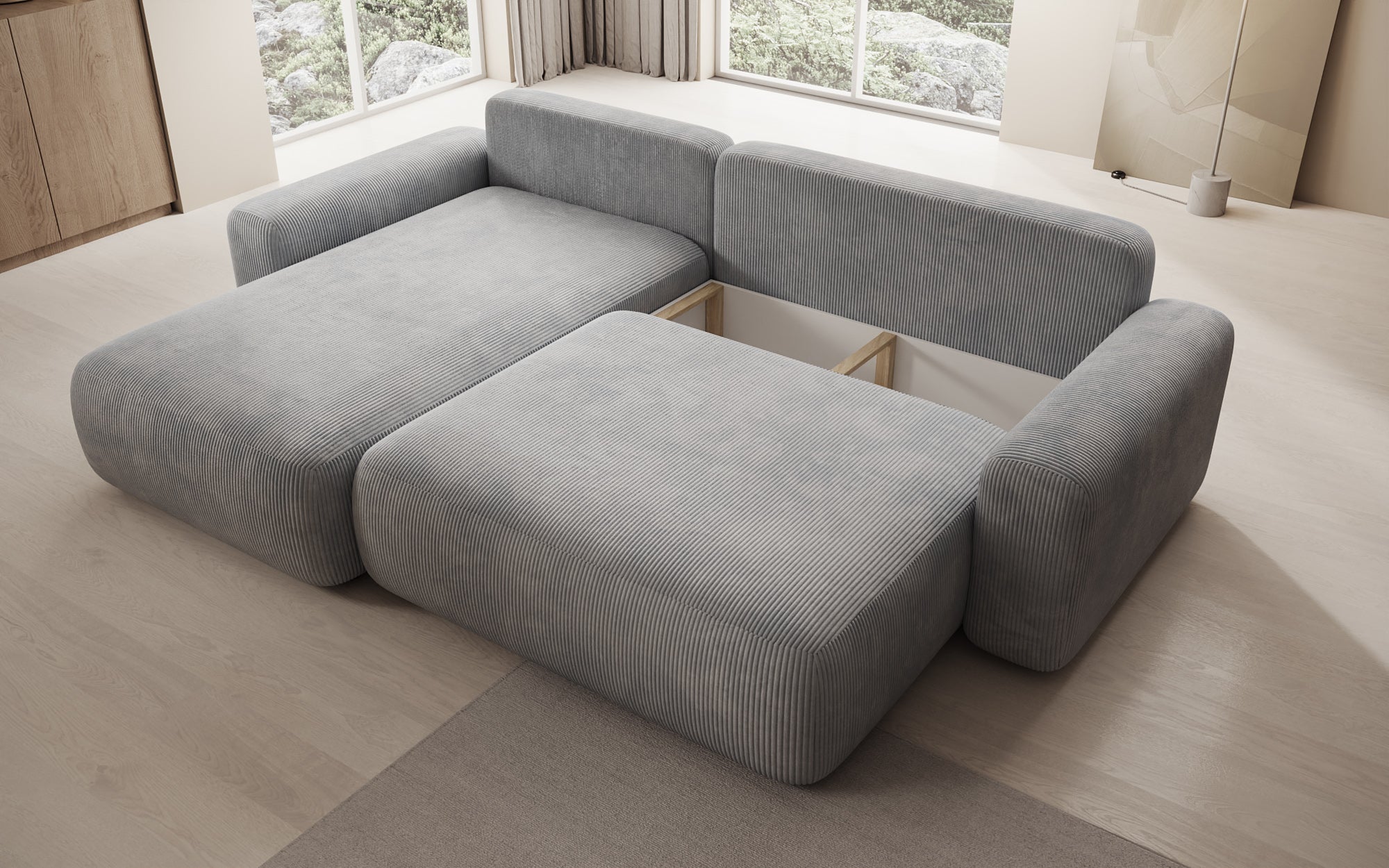 Designer Sofa Lola mit Schlaf- und Klappfunktion in Cord