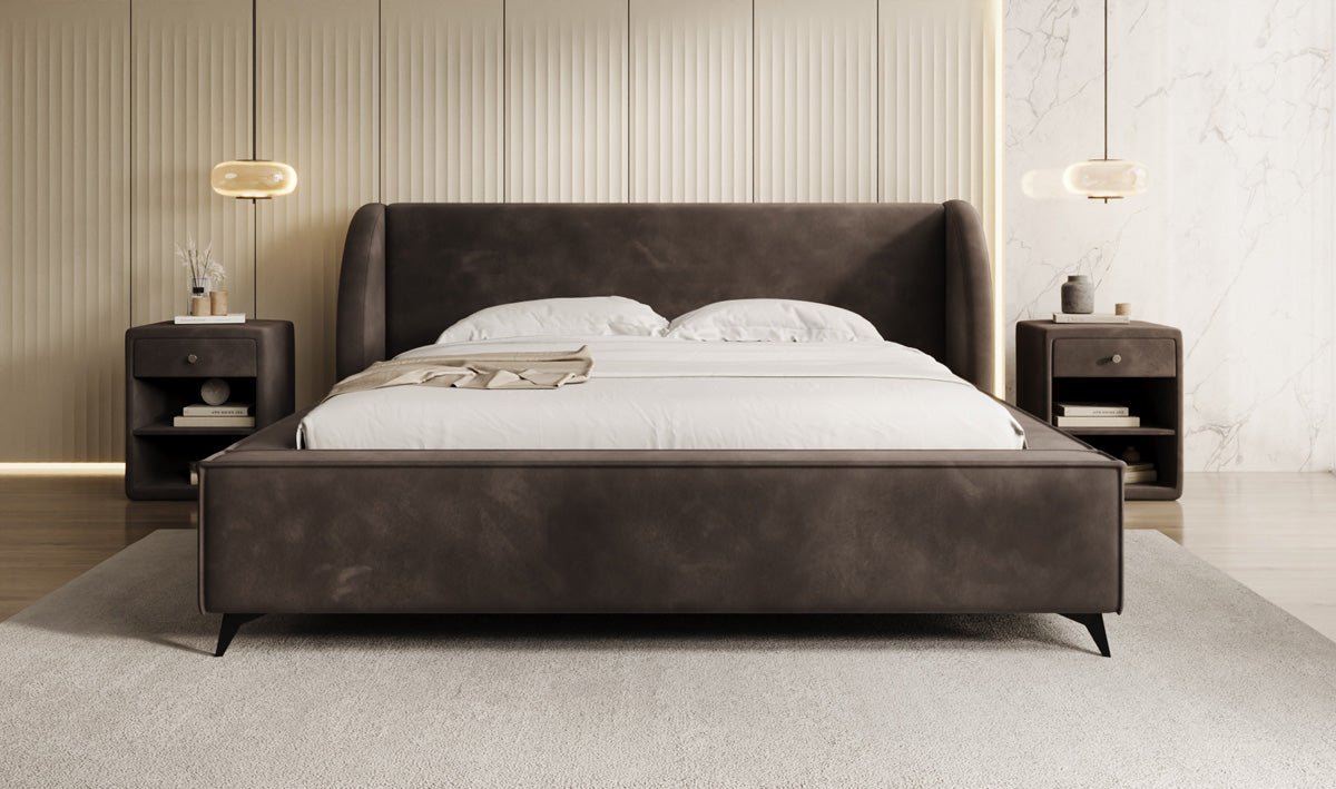 Designer Polsterbett Freya in Samt mit Stauraum