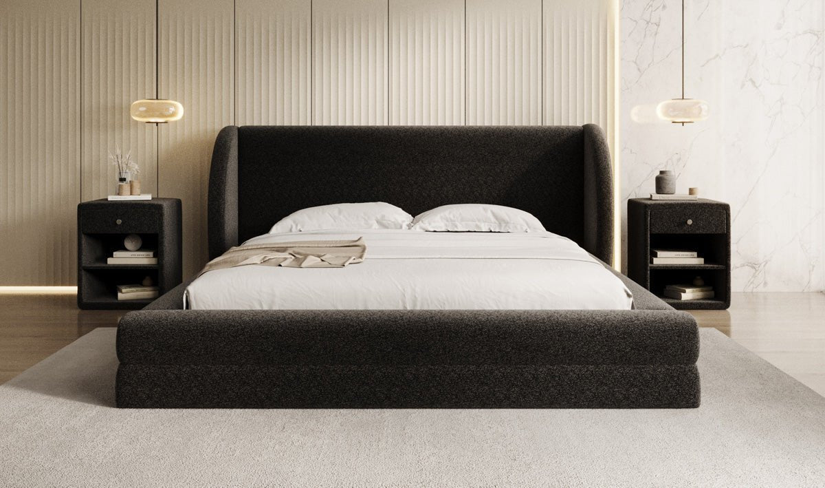 Designer Polsterbett Liv in Strukturstoff mit Stauraum