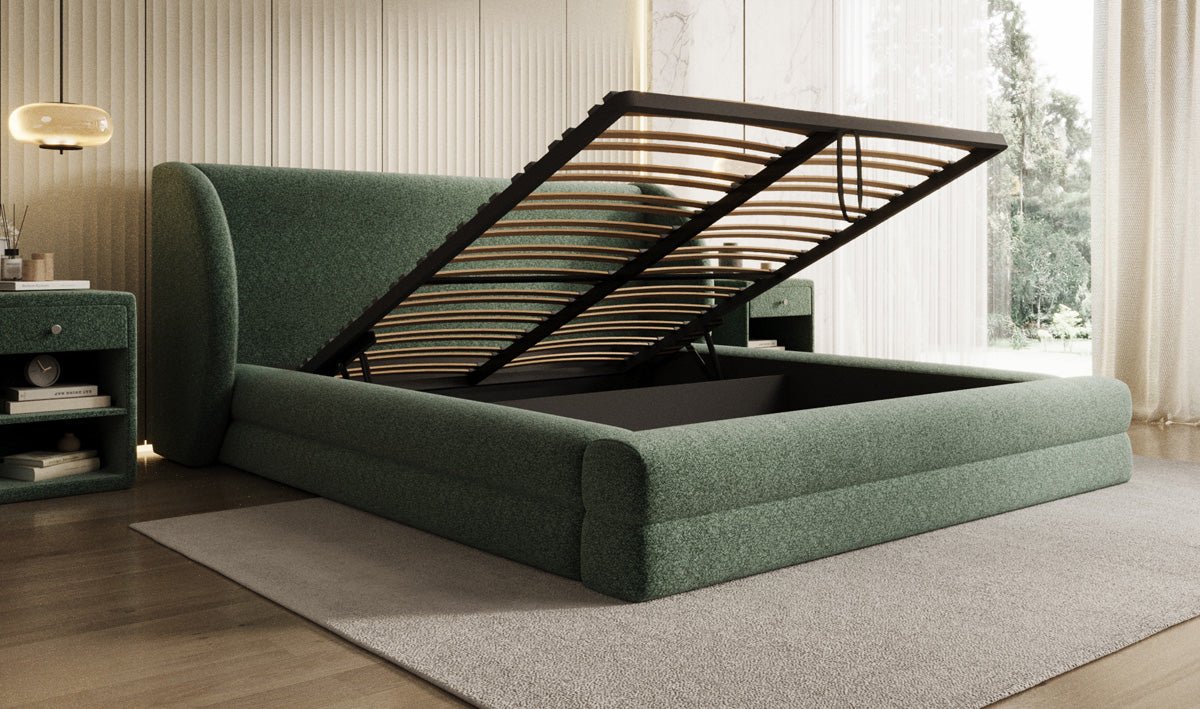 Designer Polsterbett Liv in Strukturstoff mit Stauraum
