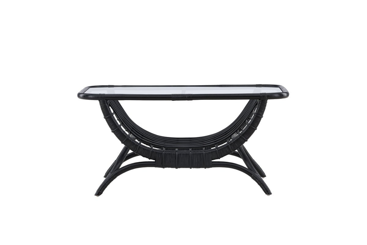 Garten Couchtisch Sarina - Aus Rattan und Glas in Schwarz