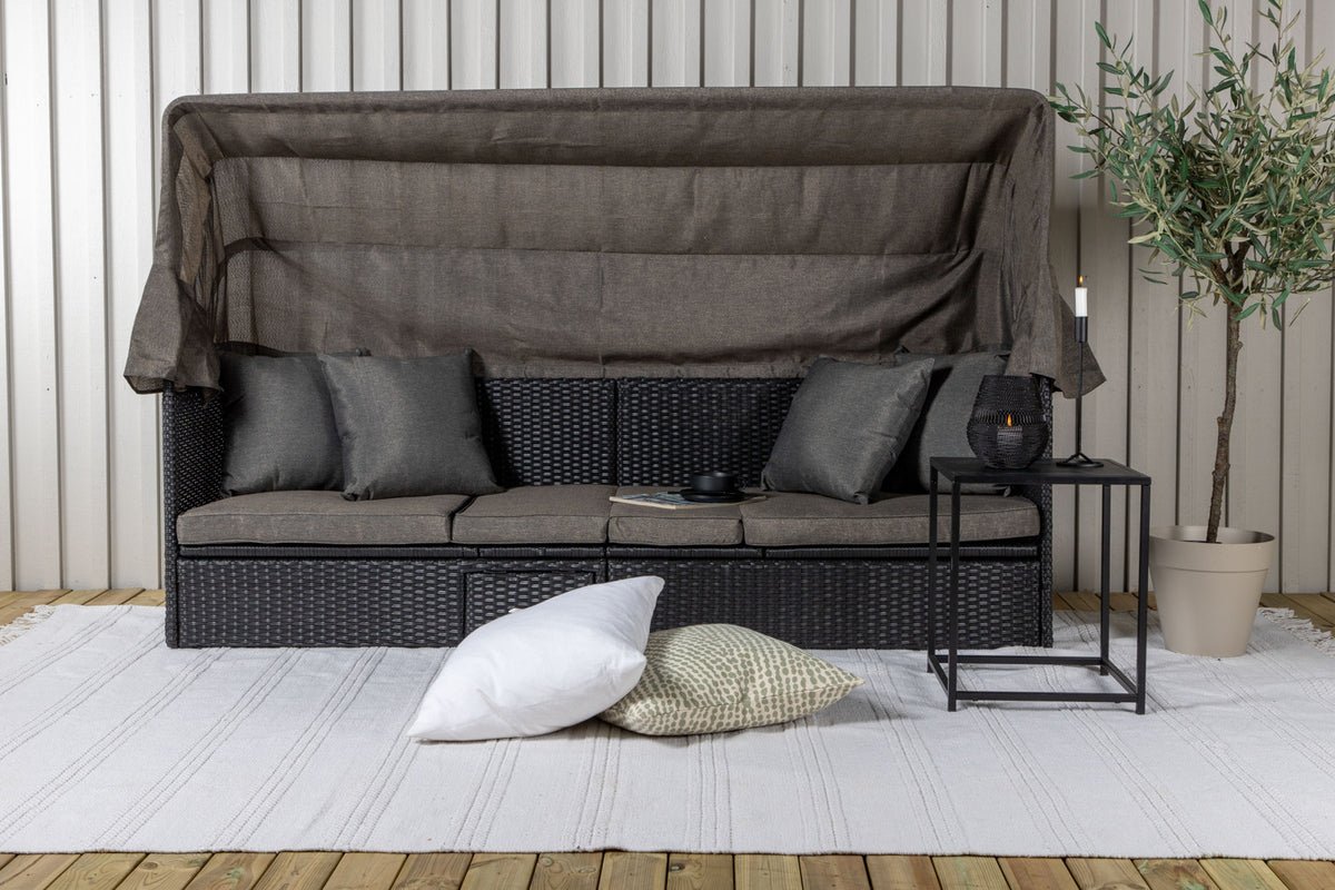 Garten Daybed Merano – Outdoor-Liege mit Sonnendach aus Polyrattan in Schwarz