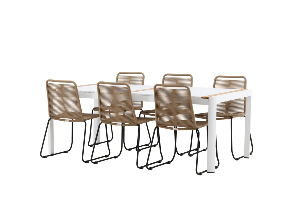 Garten Essgruppe Alvora – 7-teiliges Gartenmöbel-Set in Weiß/Braun