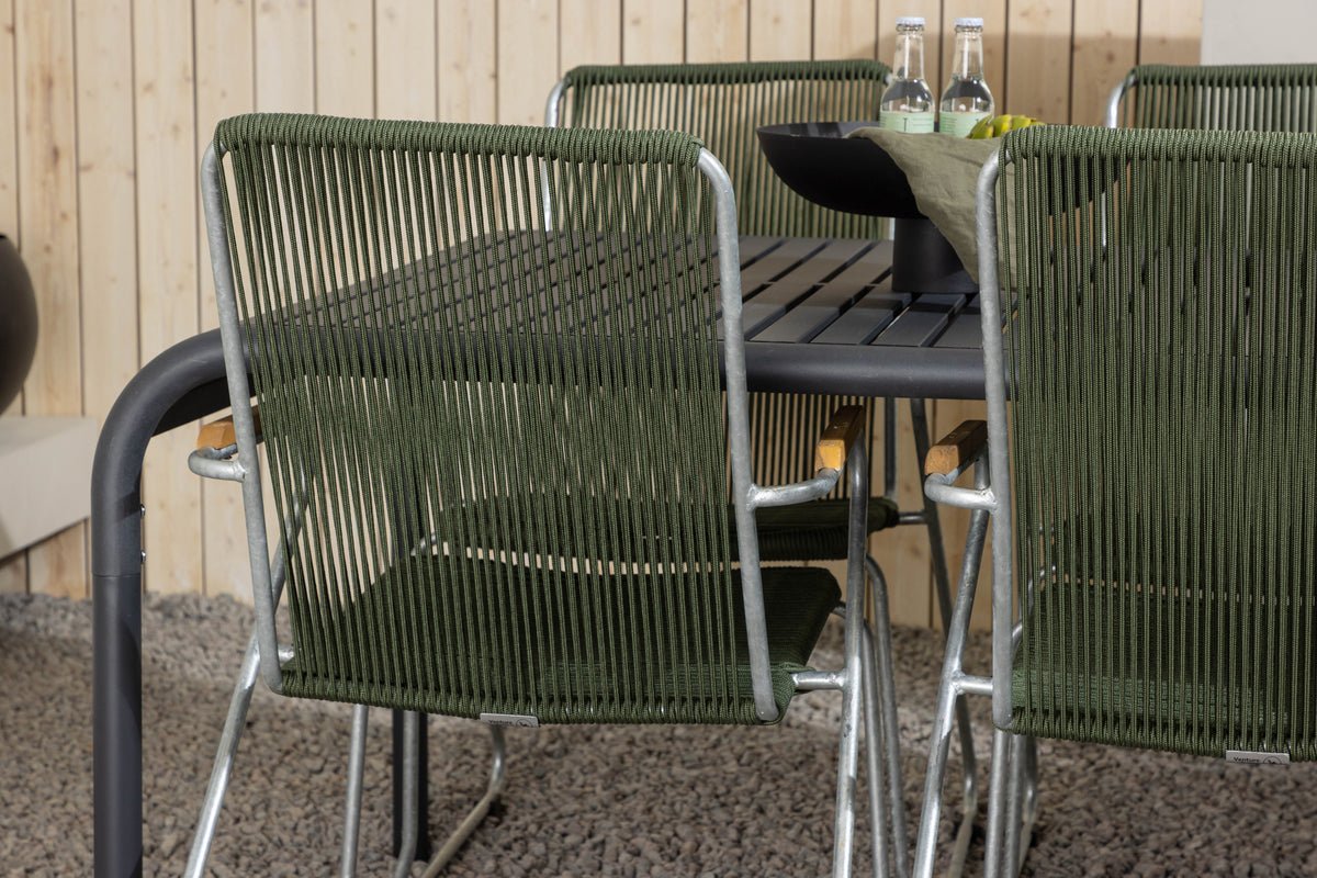 Garten Essgruppe Bloom – 7-teiliges Gartenmöbel-Set mit grünen, stapelbaren Stühlen