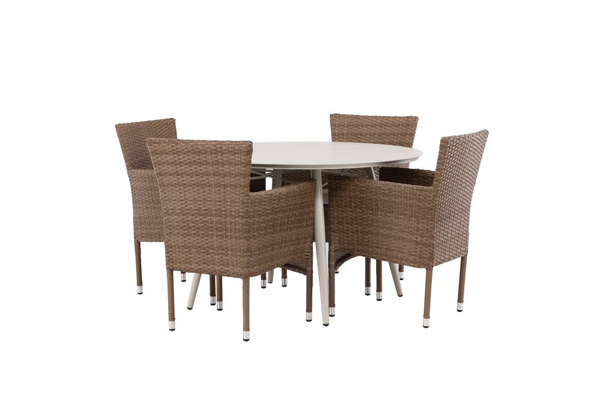 Garten Essgruppe Leon – 5-teiliges Gartenmöbel-Set mit weißem runden Tisch