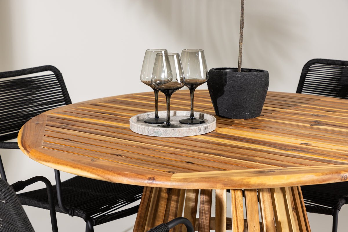 Garten Essgruppe Samira – 5-teiliges Gartenmöbel-Set mit rundem Tisch aus Akazie