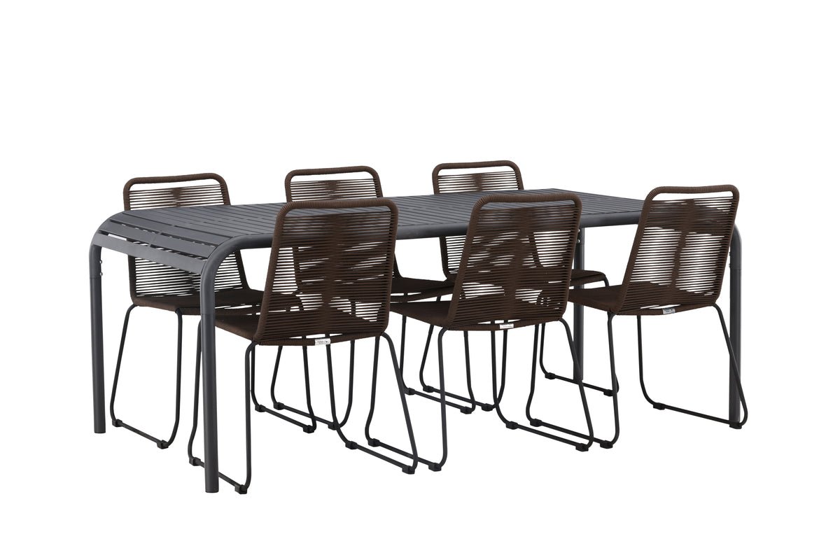 Garten Essgruppe Savannah – 7-teiliges Gartenmöbel-Set mit braunen Stühlen