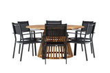 Garten Essgruppe Sona – 7-teiliges Gartenmöbel-Set mit schwarzen Stühlen und Tisch aus Akazie