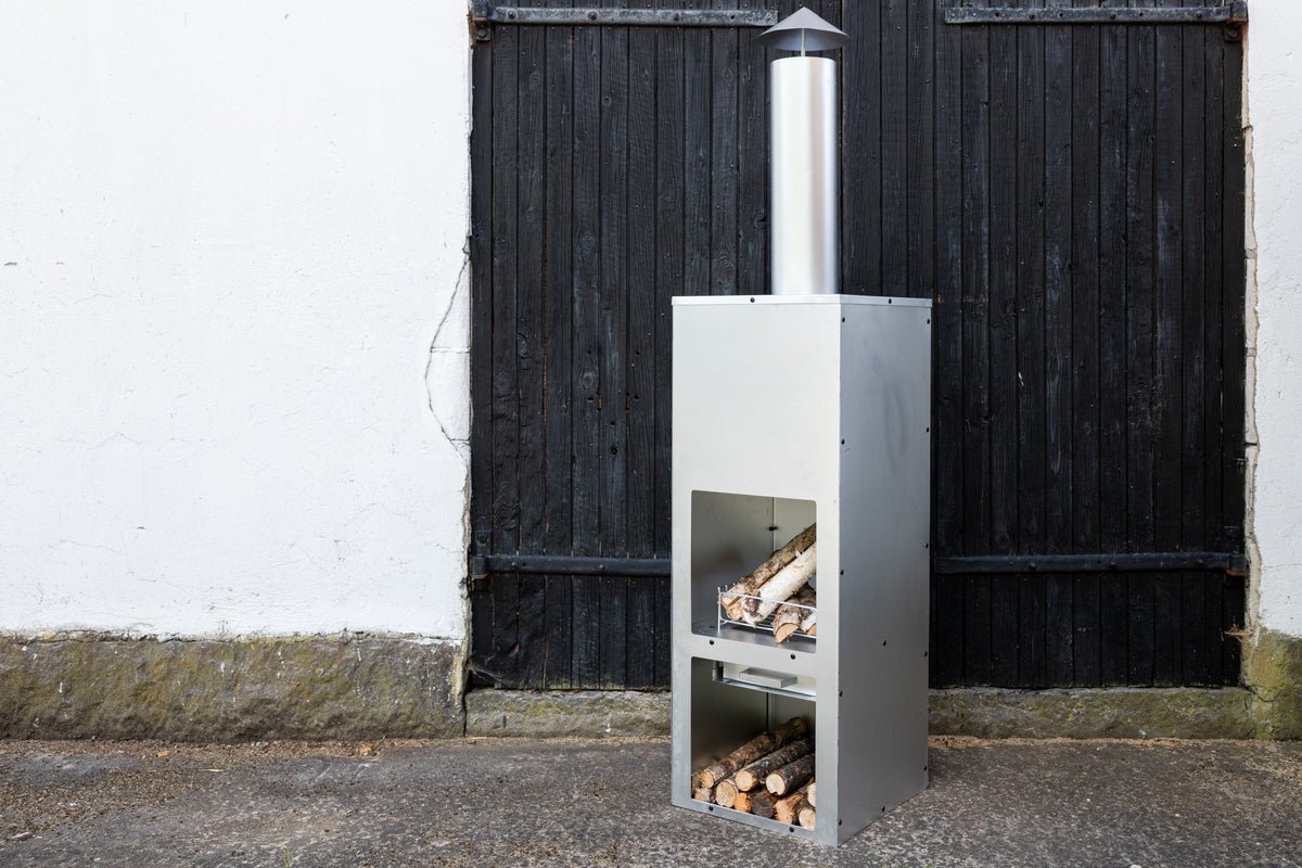 Garten Kamin Arne - aus Stahl mit Schornstein in Silber