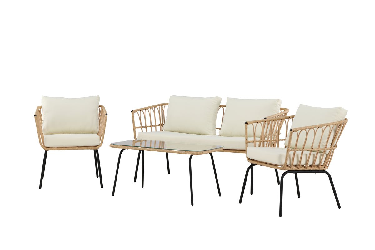 Garten Loungeset Arima – aus Rattan & Metall mit Glasplatte