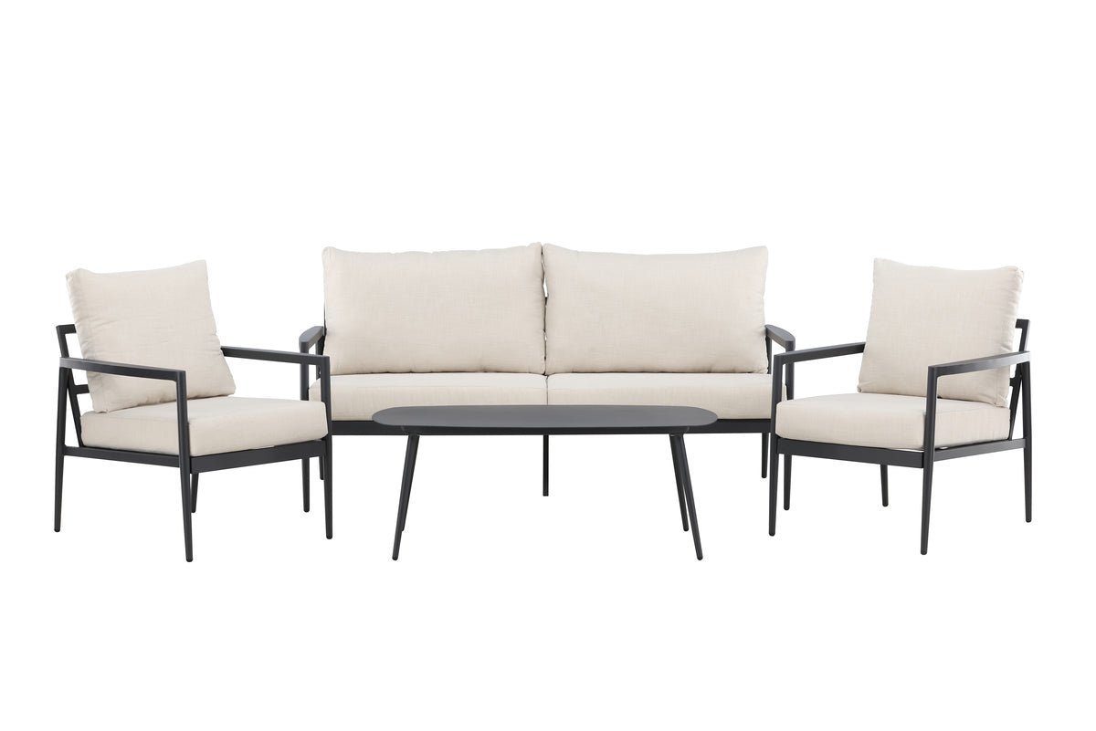 Garten Loungeset Bellano – 4-teiliges Outdoor-Set in Schwarz-Beige mit Aluminiumrahmen