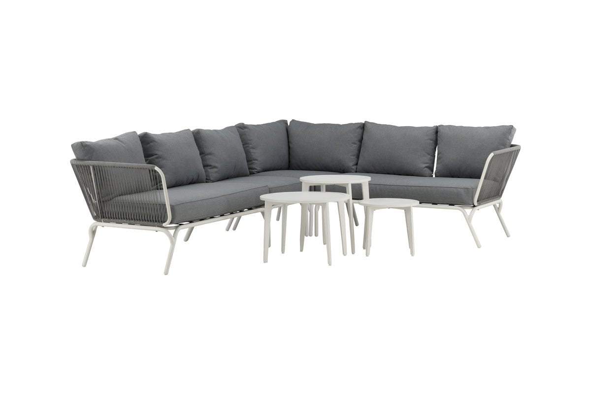 Garten Loungeset Lexy - aus weißem Stahl mit grauen Kissen