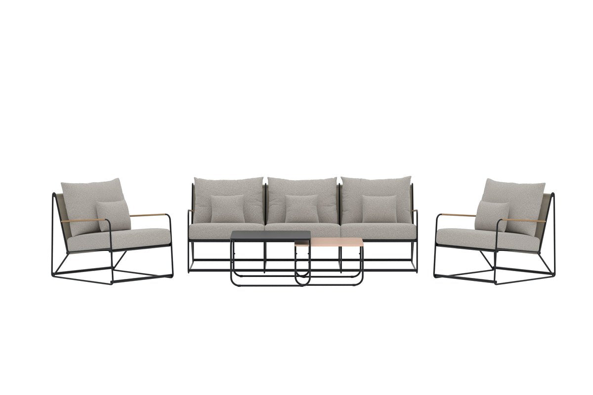 Garten Loungeset Nivo – 5-teiliges Set mit beigen Bouclé-Kissen