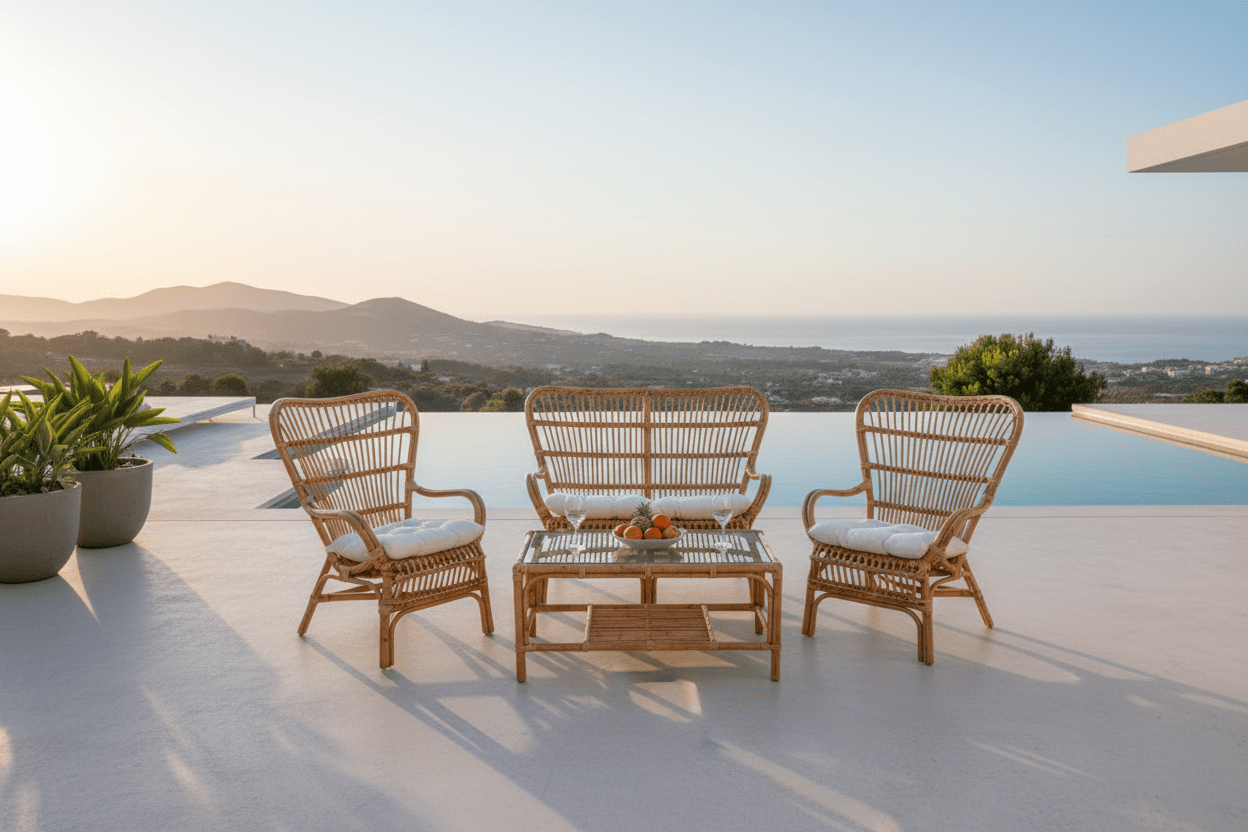 Garten Loungeset Raisa – mit Glasplatte & weißen Kissen