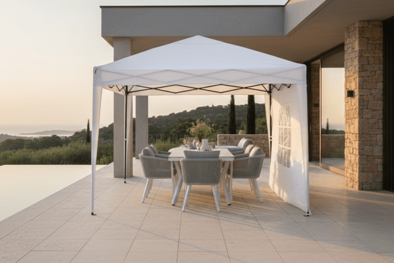 Garten Pavillon Oasis - mit weißem Dach und Wänden aus Polyester