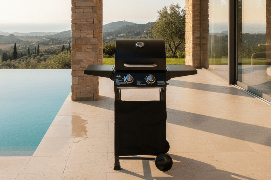 Gasgrill BarbecuePro – 2-Brenner Grillwagen mit Thermometer & klappbaren Seitentischen