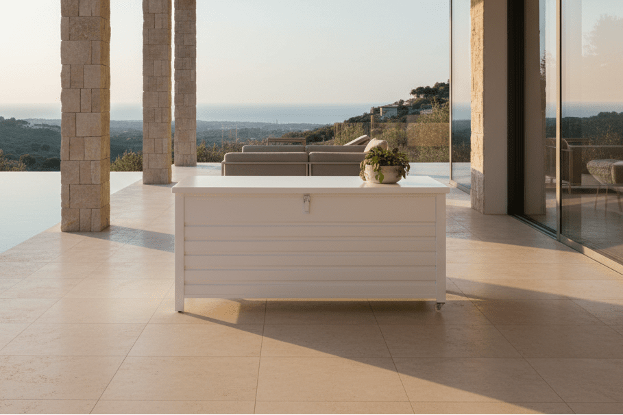 Garten Kissenbox Erika - Aus weißem Aluminium