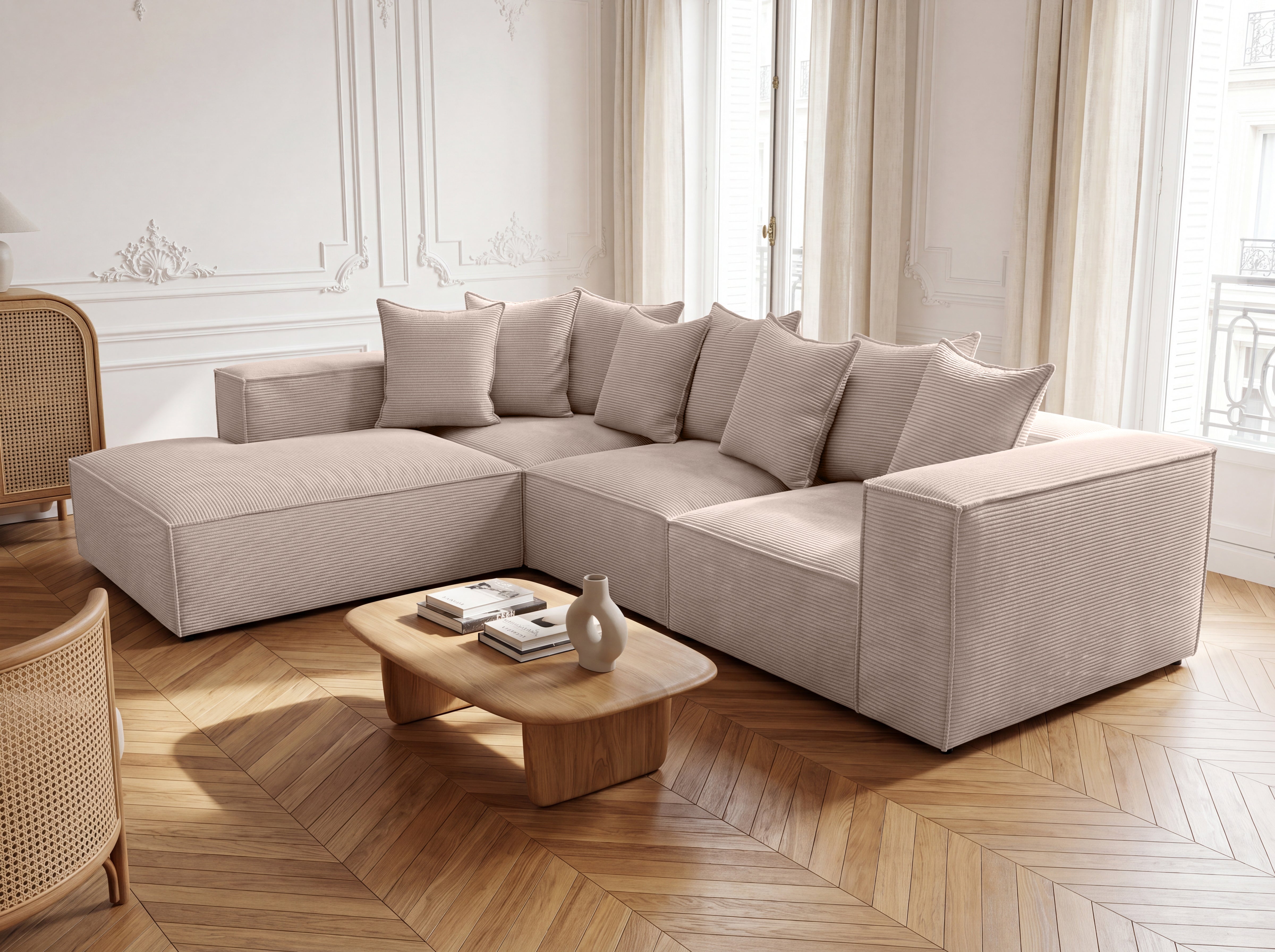 Designer Sofa Largo mit langer Ottomane in Cord
